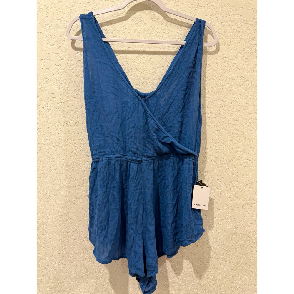 O'Neill Deep Teal/Blue V-Neck Sleeveless Woven Rayon Romper Cover-Up Size M